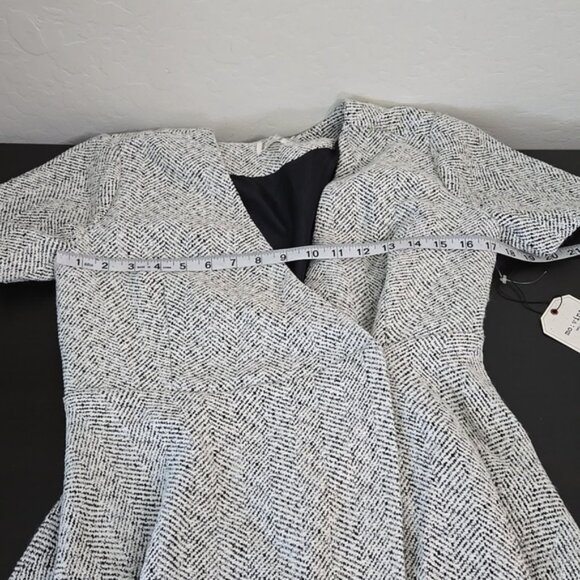 Anthropologie Mo: Vint Tweed Wrap Dress Oatmeal Black V Neckline Size Medium - Picture 7 of 10